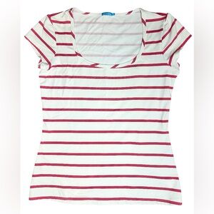 J. McLaughlin ladies Fitted Cap Sleeve pink and White Striped Tee Size XS